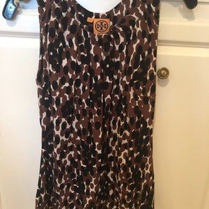 Black, brown, white circle print silk camisole,